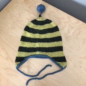 Kiwi Industries Knit Beanie Unisex Kids One Size Green & Blue Stripe Made Peru